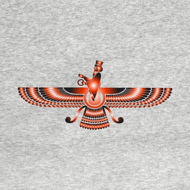 Faravahar - Zoroaster symbol design in red -Zoroastrianism religion of fire by mrsupicku